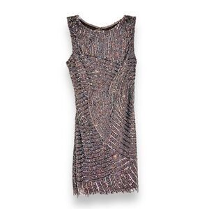 AIDAN MATTOX Formal Dark Grey, Open Back Sequin Beaded Sparkly Mini Dress SIZE 8
